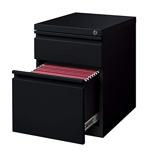20 Inch Deep Metal Mobile Pedestal File 2 Drawer Box-File with Full Width Pull, for Home and Office, Holds Letter Width Hanging Folders, Black - color: Black