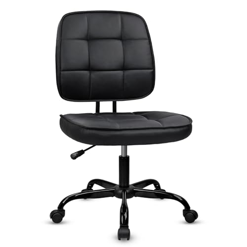CLATINA Home Office Chair No Arms with Wheels, Armless Small Leather Ergonomic Low Back Desk Chairs Adjustable Height 360° Swivel Rolling Computer Task Chair for Work Reading Conference Room, Black - color: Black-heihbao, size: 1 Pack