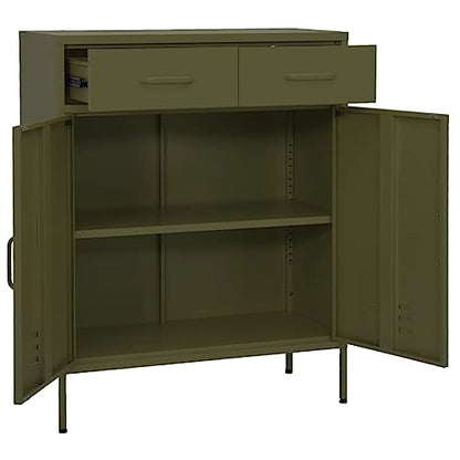 Steel Storage Cabinet with 2 Drawers and Adjustable Shelf, Olive Green Metal Organizer for Living Room and Office, 31.5 x 13.8 x 40.0 Inches - color: Olive Green