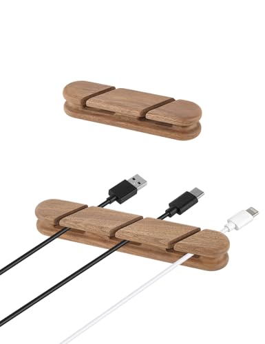 2Pcs Solid Walnut Cable Holder Cord Organizer Adhesive Cable Clips | 2-Slot & 3-Slot, Wood Cable Management for Home, Office, Phone Charging & USB Cables, Desk, Under Desk, Wall, Bedside & Car - color: dark brown-2pcs