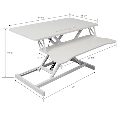 Standing Desk Converter, 32" Wide, Height Adjustable Sit Stand Up Desk Riser with Keyboard Tray, Desktop Workstation for Home Office Computer Laptop, White - color: White