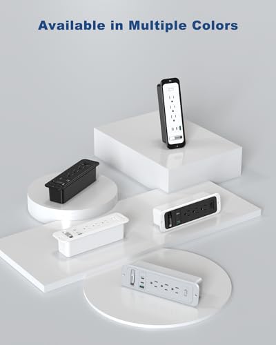 Recessed Power Strip with Retractable USB C Cable,2 PD 20W USB C,Flush Mount Countertop Drawer Outlet, Furniture Hidden Outlet for Side Table,End Table,3 Outlets (Black and White, 6FT-20W) - color: Black and white, size: 6FT-20W USB