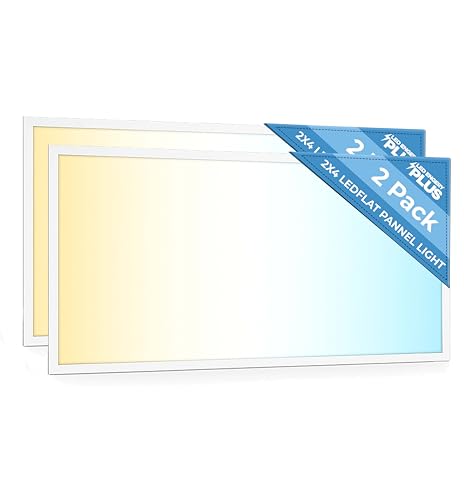 2 Pack 2x4 LED Flat Panel Light for Drop Ceiling, 9360lm Selectable 30W/40W/50W/60W/72W, Color Temperature 3000K/3500K/4000K/5000K/6500K, 0-10V Dimmable, 120-277V, ETL - size: 2X4 FT LED 2 Pack