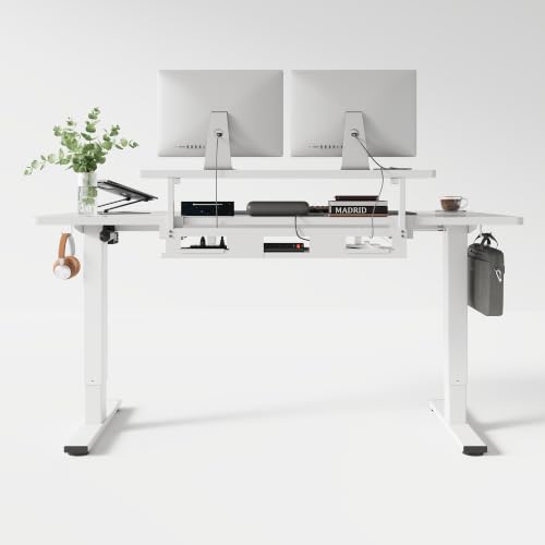 FLEXISPOT Standing Desk with Monitor Riser & Cable Management - color: White, size: 55x28"