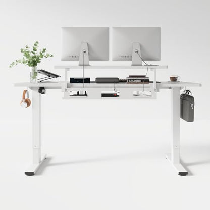 FLEXISPOT Standing Desk with Monitor Riser & Cable Management - color: White, size: 55x28"
