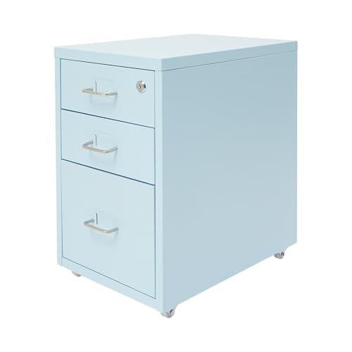 2 Drawer Vertical File Cabinet Mobile With Lock Vertical File Cabinet | Blue Sturdy Steel Storage Unit Equipped With Smooth Glide Drawers Lockable Rolling Wheels Space Saving Under Desk Design - color: Blue