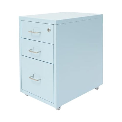 2 Drawer Vertical File Cabinet Mobile With Lock Vertical File Cabinet | Blue Sturdy Steel Storage Unit Equipped With Smooth Glide Drawers Lockable Rolling Wheels Space Saving Under Desk Design - color: Blue