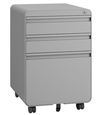 Dripex 3 Drawer Metal Rolling File Cabinet Under Desk Filing Cabinet Grey - color: Grey