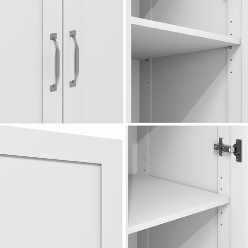 Furinno Robin Storage Cabinet, 4-Tier Pantry Cabinet with Adjustable Shelves, 30W with 2 Shaker-Doors, Kitchen Cabinet, Organization and Storage, for Pantry, Living Room, Home Office, White - size: Shaker Doors, 4-Tier
