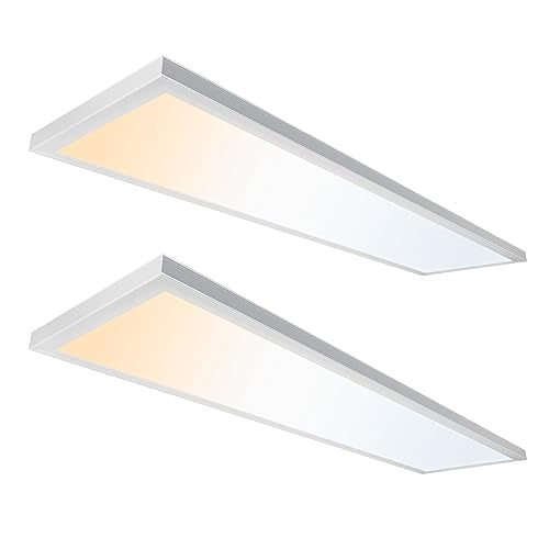 UltraLux 1x4 Surface Mount LED Panel TRIAC Dimmable 3CCT Matte White 2Pk | 3000 lumens, 120-degree beam, CRI>80, aluminum build, damp-rated, fits junction boxes, over 50,000 hours, 5-year warranty - color: Matte White, size: 1X4 (2 Pack)