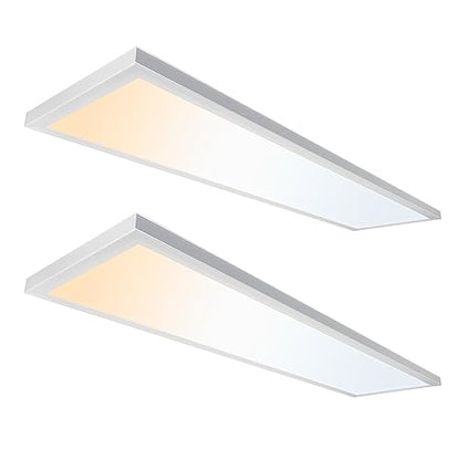 UltraLux 1x4 Surface Mount LED Panel TRIAC Dimmable 3CCT Matte White 2Pk | 3000 lumens, 120-degree beam, CRI>80, aluminum build, damp-rated, fits junction boxes, over 50,000 hours, 5-year warranty - color: Matte White, size: 1X4 (2 Pack)