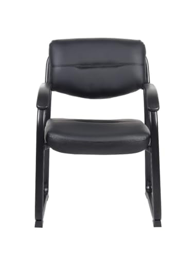 Boss Office Products Leather Sled Base Side Chair with Arms in Black (B9519)