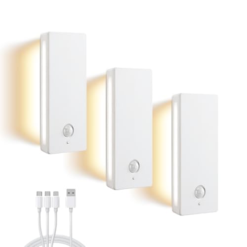 Rechargeable Battery Night Light with Motion Sensor, Cordless Battery-Powered Stick-on Magnet Toilet Lights, Soft Two-Sided Glow, 3CCT Dimmable, for Bedroom, Closet, Stairs, 3 Pack - color: ABS, size: 3 Pack