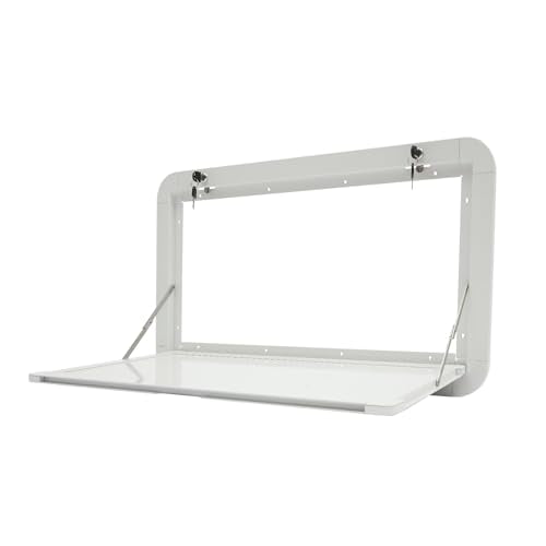 Fold Down Wall Mount Desk, Maximum Load 55.11lb, Aluminum Alloy Folding Wall Table, Lockable External Desk Kit for RV, Caravan, Caravans, Truck Campers, White