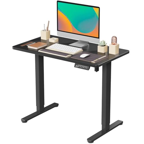 JOY worker 35" Small Electric Sit Stand Desk, Whole Piece Height Adjustable - color: Black, size: 35" * 20"