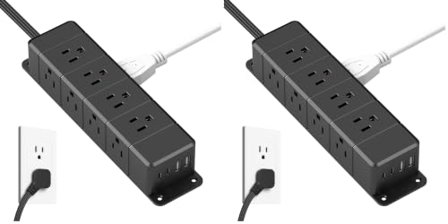 40W Fast Charging Under Desk Power Strip,12 Outlet Mountable Power Strip with 4 USB,1200J Surge Protection,10FT Flat Extension Cord Black (Pack of 2) - color: 20W_Black, size: 10ft Cord (Pack of 2)