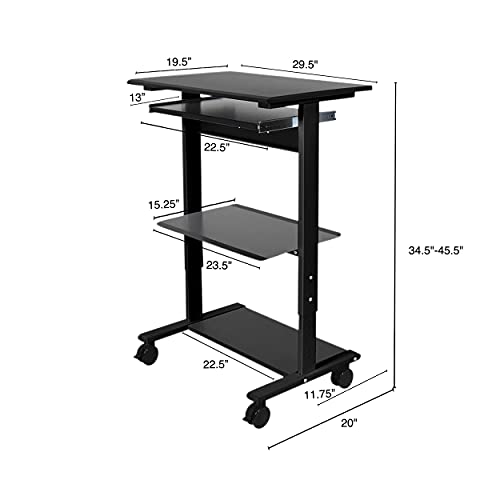 Stand Up Desk Store Mobile Rolling Adjustable Height Standing Workstation with Printer Shelf and Slideout Keyboard Tray (Black Frame/Black Top, 30" Wide) - color: Black/Black