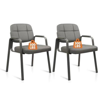 CLATINA Waiting Room Chairs No Wheels Set of 2, Stationary Leather Office Reception Guest Chair with Padded Arms for Elderly Desk Conference Room Lobby Table Side Salon, Grey - color: Grey, size: 2 Pack