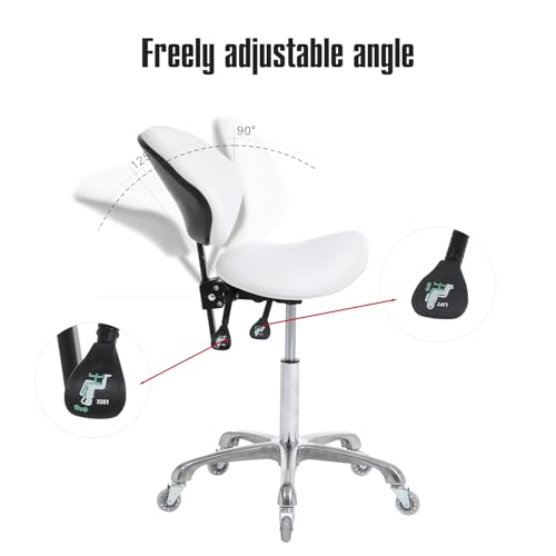 Hydraulic Saddle Rolling Adjustable, Heavy-Duty (350 lbs) Stool Chair for Beauty Salon Massage Dental Clinic Home Office Use(White, Updated to Soft Wheels) - color: White