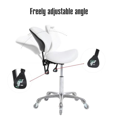 Hydraulic Saddle Rolling Adjustable, Heavy-Duty (350 lbs) Stool Chair for Beauty Salon Massage Dental Clinic Home Office Use(White, Updated to Soft Wheels) - color: White