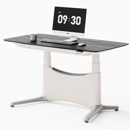 COLAMY Electric Standing Desk 55x28 Inch, Wobble-Free Dual Motor Sit Stand Up Home Office Computer Desk, Motorized Workstation Gamer Studio Table with Drawers, Outlets & Footrest,Oak White - color: Black Oak + White