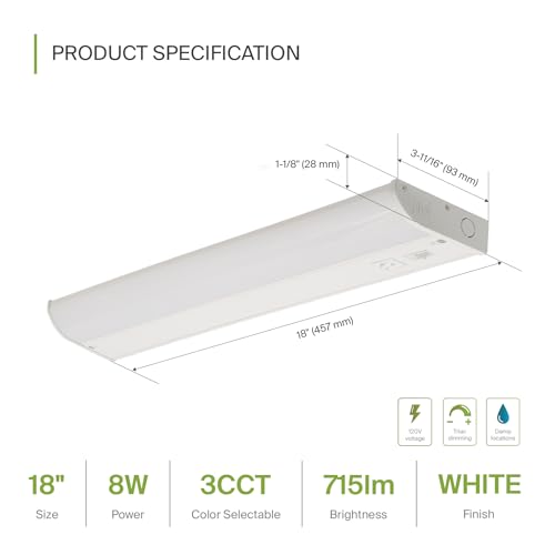ASD LED Under Cabinet Lighting, 18 inch 8W 715 LM, Dimmable Hardwired Under Cabinet Lights for Kitchen, 3000K Soft/4000K Cool/5000K Daylight, Under Counter Light Fixtures, ETL, White, 2 Pack - color: 18 Inch White, size: 2 Pack