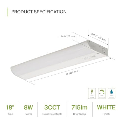 ASD LED Under Cabinet Lighting, 18 inch 8W 715 LM, Dimmable Hardwired Under Cabinet Lights for Kitchen, 3000K Soft/4000K Cool/5000K Daylight, Under Counter Light Fixtures, ETL, White, 2 Pack - color: 18 Inch White, size: 2 Pack