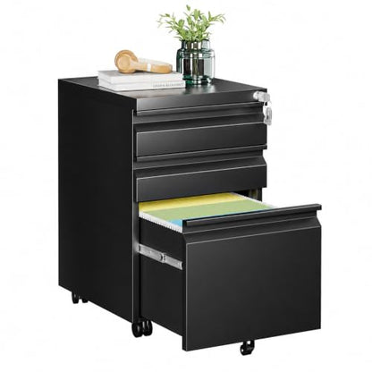 3 Drawer Mobile File Cabinet with Lock, Fully Assembled - color: Black