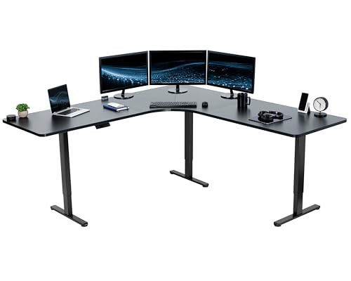 VIVO Black 83 x 83 in Corner Standing Desk, DESK-KIT-E3CB83B | Electric, Triple Motor, Holds 264 lbs, Sit Stand L-Shaped Table, Height Adjustable, Memory Presets, E3C Series, Black Frame - color: Black Top / Black Frame, size: 83" x 83"