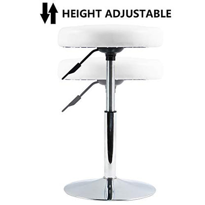 FURWOO Short Round PU Leather Shop Stool Chair Height Adjustable Step Stool Office Chair Vanity Stool Small White - color: White
