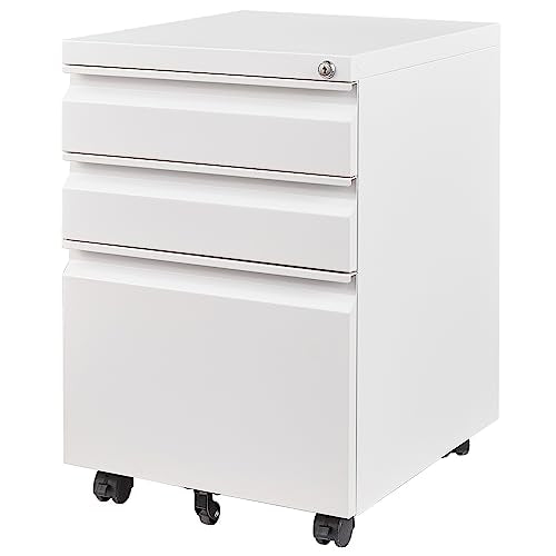 Letaya 3 Drawer Mobile File Cabinet with Lock, Under Desk Metal Filing Cabinets for Home Office Organizer Letters/Legal/A4(Fully Assembled-White) - color: White, size: 14.57"W X 17.32"D X 24.40"H (Fully Assembled)