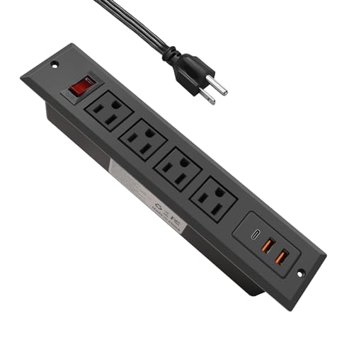 Recessed Power Strip with Type C 20W PD Fast Charge Desk Power Outlet 4 Outlets 2 USB and 1 USB C Built in Furniture Extension Power Plug for Dorm Office (Black) - color: Black, size: USB-C
