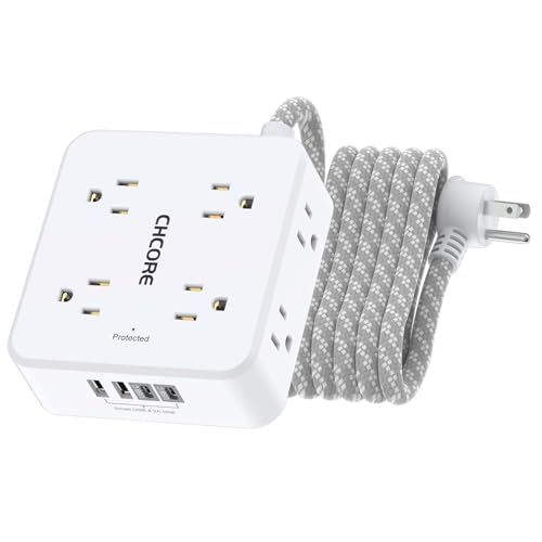 Surge Protector Power Strip - CHCORE 10 Ft Braided Extension Cord with 8 Outlets with 4 USB (2 USB C) Charging Ports, Flat Plug Multi Plug Outlet Extender Charging Station for Home Office, ETL, White - color: White(Braided Cord), size: 10 Ft