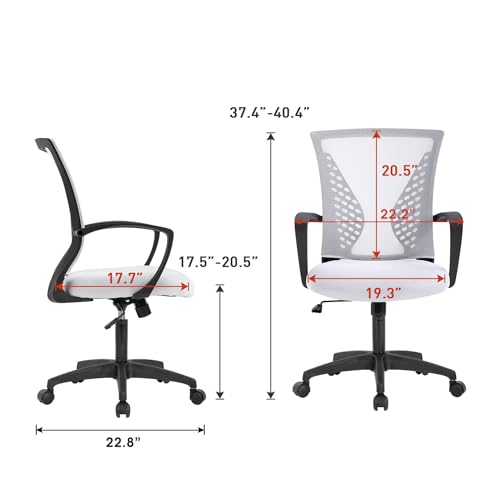 Home Office Chair Mid Back PC Swivel Lumbar Support Adjustable Desk Task Computer Ergonomic Comfortable Mesh Chair with Armrest (White) - color: White