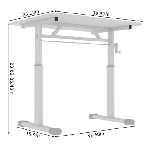 39" Small Computer Lift Desk for Home Office, Sit Standing Up Study Writing Table with Height Adjustable, Manual Crank Sit Stand Up Desk for Kids & Adults, Heavy Duty 330lbs (White 39") - color: White 39"