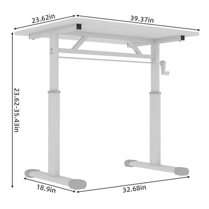 39" Small Computer Lift Desk for Home Office, Sit Standing Up Study Writing Table with Height Adjustable, Manual Crank Sit Stand Up Desk for Kids & Adults, Heavy Duty 330lbs (White 39") - color: White 39"