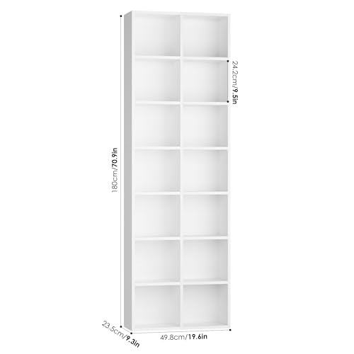 FOTOSOK Bookshelf Bookcase 7-Tier White Bookshelf Tall CD Media Tower Rack - color: White