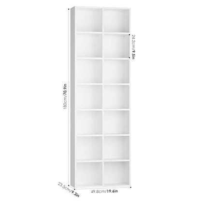 FOTOSOK Bookshelf Bookcase 7-Tier White Bookshelf Tall CD Media Tower Rack - color: White