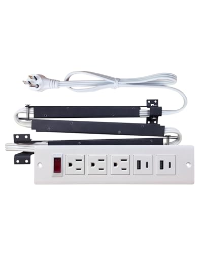 Drawer Outlet Charger Station with Cable Management Arm, White | USB C PD20W Fast Charger, Under Cabinet Desk Drawer, Power Outlet - color: White