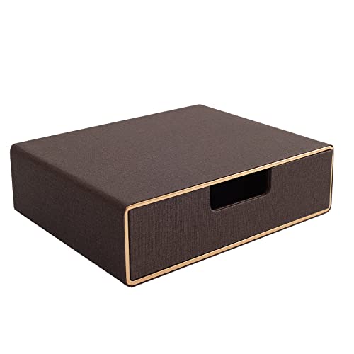 Stackable Organizer Drawer Classic Brown Pu Leather Handmade,Organize Home Office Desk Accessories and Sort Letter-Size Paper/a4 Document,Desk Caddy with Drawers Storage Box,13.1x10x3.7inches - color: Coffee Linen Texture