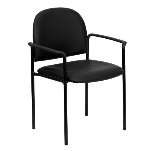 EMMA + OLIVER Black Vinyl Stackable Steel Side Reception Chair | Contoured Cushions, Powder Coated Frame, Durable Construction, Commercial Use - color: Black Vinyl