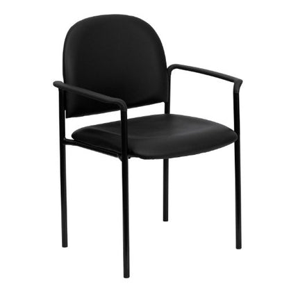 EMMA + OLIVER Black Vinyl Stackable Steel Side Reception Chair | Contoured Cushions, Powder Coated Frame, Durable Construction, Commercial Use - color: Black Vinyl