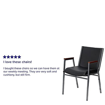 Flash Furniture HERCULES Series Heavy Duty Black Vinyl Stack Chair with Arms and Ganging Bracket - color: Black Vinyl, size: Set of 1