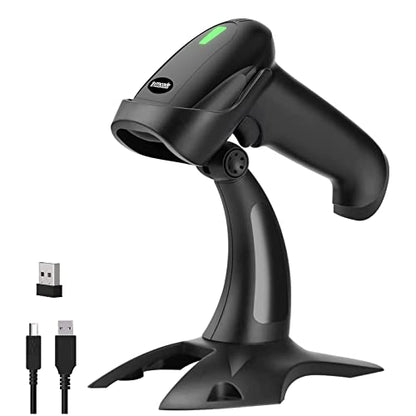 USB Wireless Barcode Scanner with Stand,Symcode Barcode Scanner Versatile 2-in-1 (2.4Ghz Wireless+USB 2.0 Wired) Rechargeable Cordless 1D Barcode Reader Handheld Bar Code Scanner