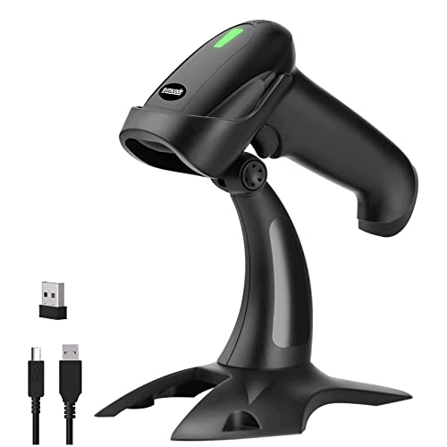 USB Wireless Barcode Scanner with Stand,Symcode Barcode Scanner Versatile 2-in-1 (2.4Ghz Wireless+USB 2.0 Wired) Rechargeable Cordless 1D Barcode Reader Handheld Bar Code Scanner