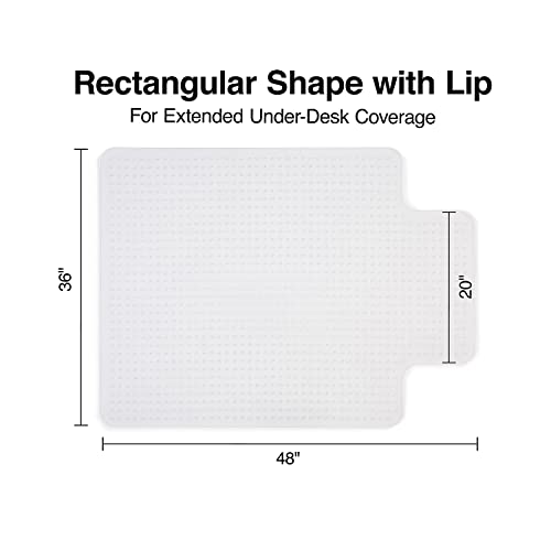 Staples Office Chair Mat, Clear, 48x36 Inch, Low-Pile Carpet, with Lip | Extended under-desk coverage and smooth glide for carpeted office floors. - size: 36" x 48", style: Low-Pile