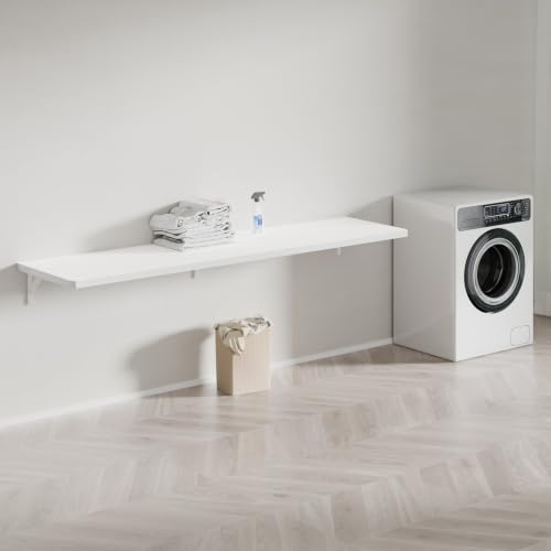 Dogsky Floating Wall Desk 55" x 16" - 400 lbs Heavy Duty Solid Pine - color: White, size: 55" x 16"