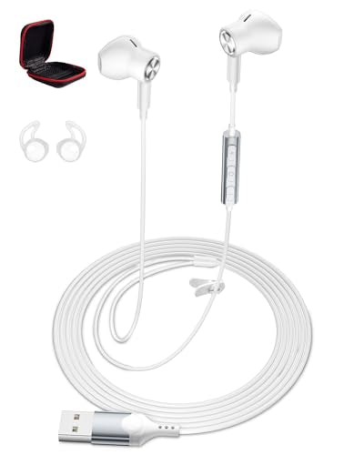 iMangoo USB Earbuds with Microphone for PC Laptop 7.5ft Cord Headphones | Wired USB A Semi In Ear Buds Headset for School Students Home Office Gaming Corded Earphones for Discord Zoom Skype Laptop - color: White