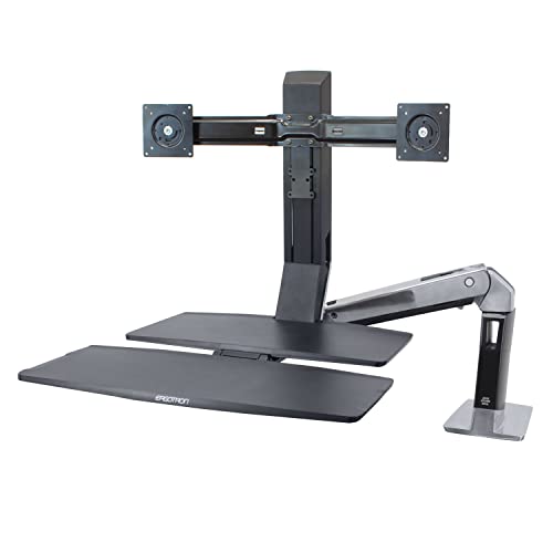 Ergotron – WorkFit-A Dual Monitor Standing Desk Converter, Sit Stand Workstation for Tabletops – Level Keyboard Tray - style: Level Keyboard Tray