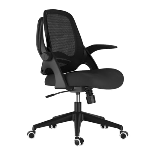 Hbada Office Desk Chair with Flip-Up Armrests and Saddle Cushion, Ergonomic Office Chair with S-Shaped Backrest, Swivel, Mesh, Black - color: Black